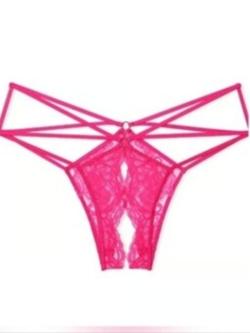 Victoria's secret VERY SEXY Lace Strappy Crotchless cheeky panty PINK LARGE